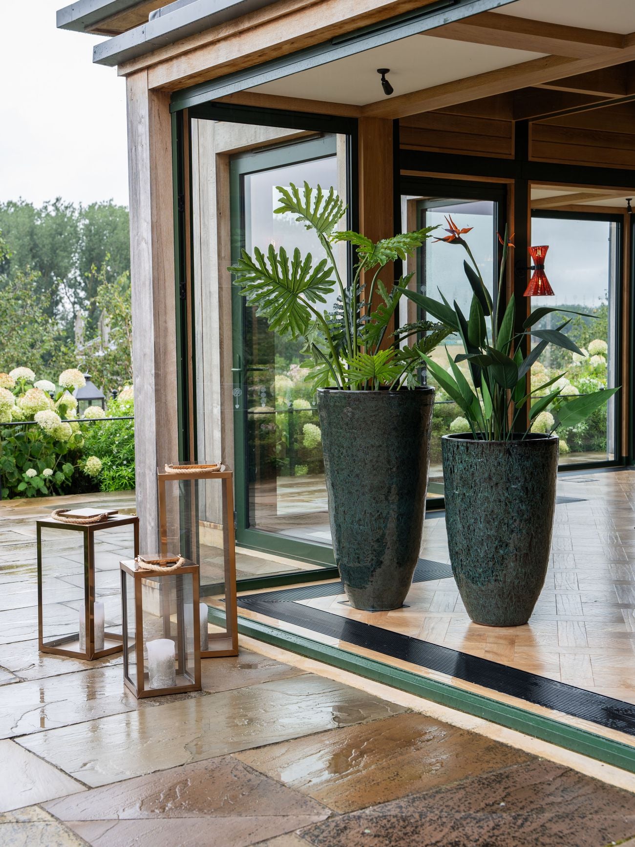 Mederno Reactive Glaze Ceramic Green Tall Planter 112cm XL